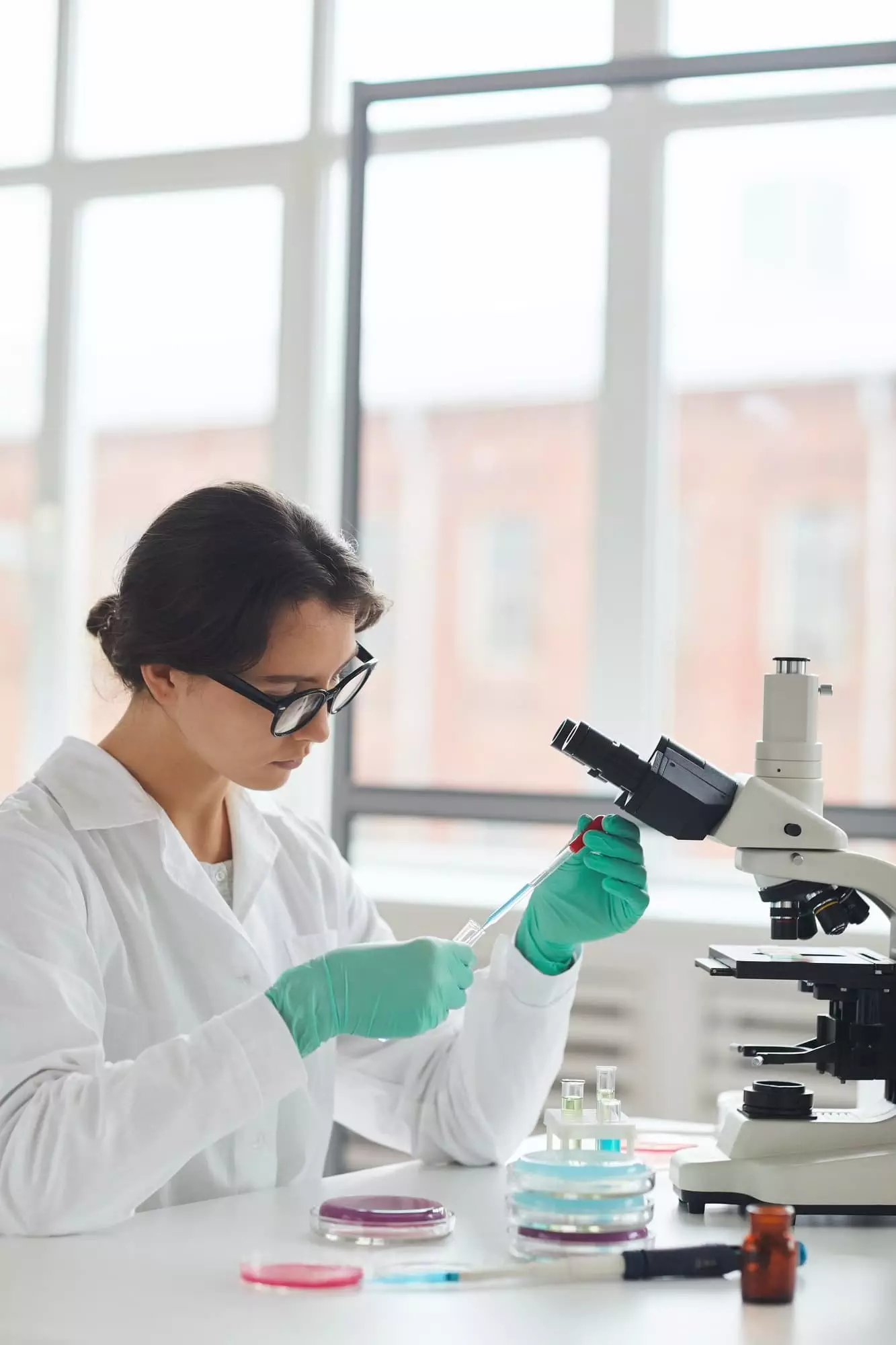 Beautiful Female Scientist Side View